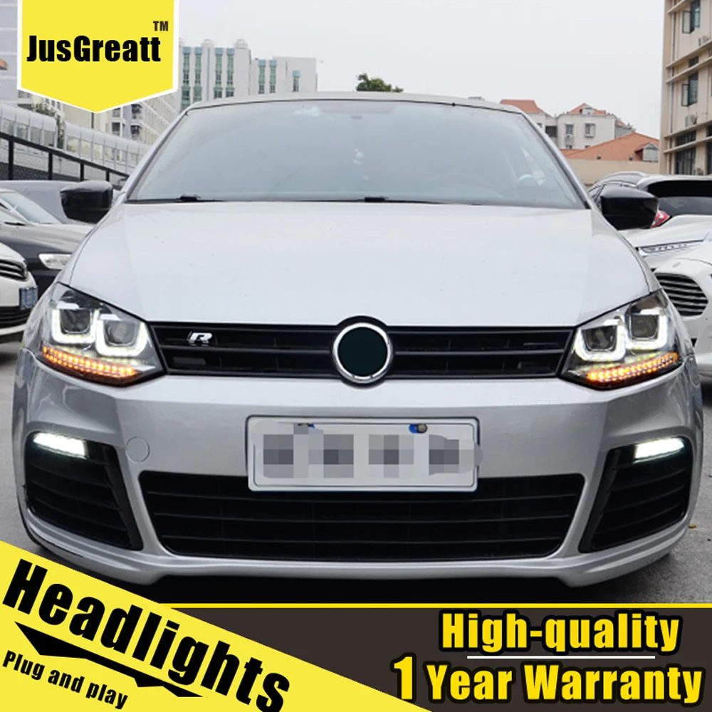 

A Pair For VW Polo LED Headlights 11-18 HID Head Lamps Bi Xenon Beam Fog Daytime Running Lights Double lens