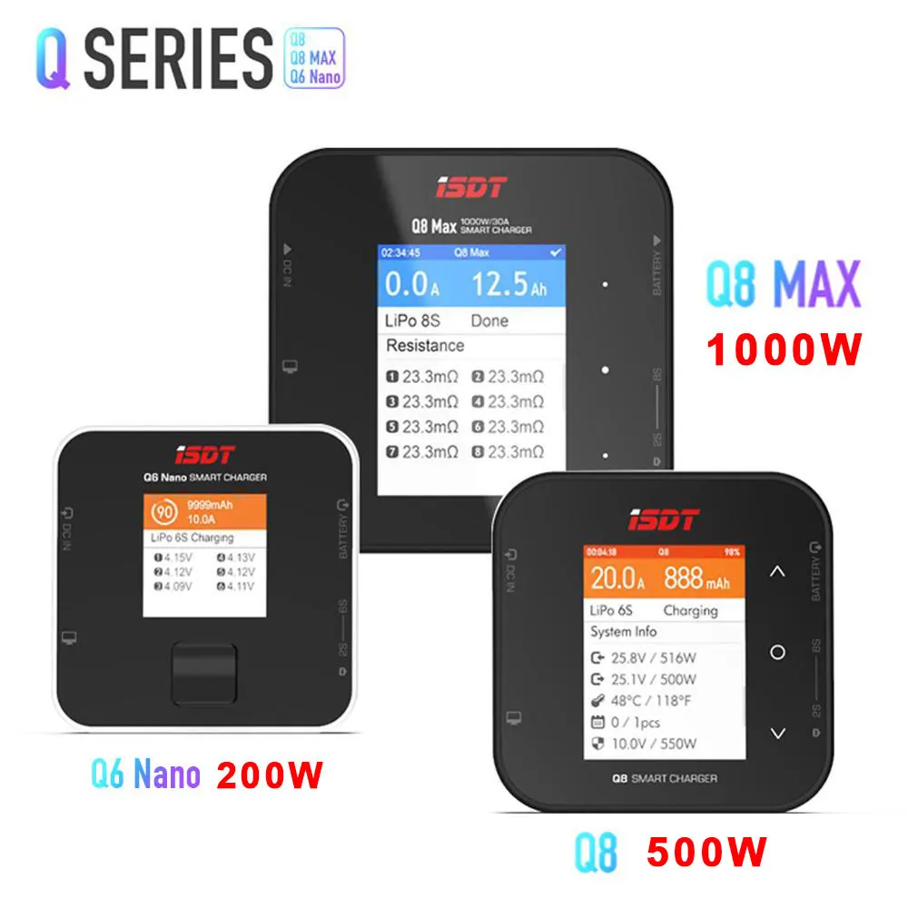 ISDT Q8 MAX 1000 Вт 30A / 500 20A 2-8S Q6 Nano 200 8A 1-6S зарядное устройство баланса батареи для Lilon LiPo