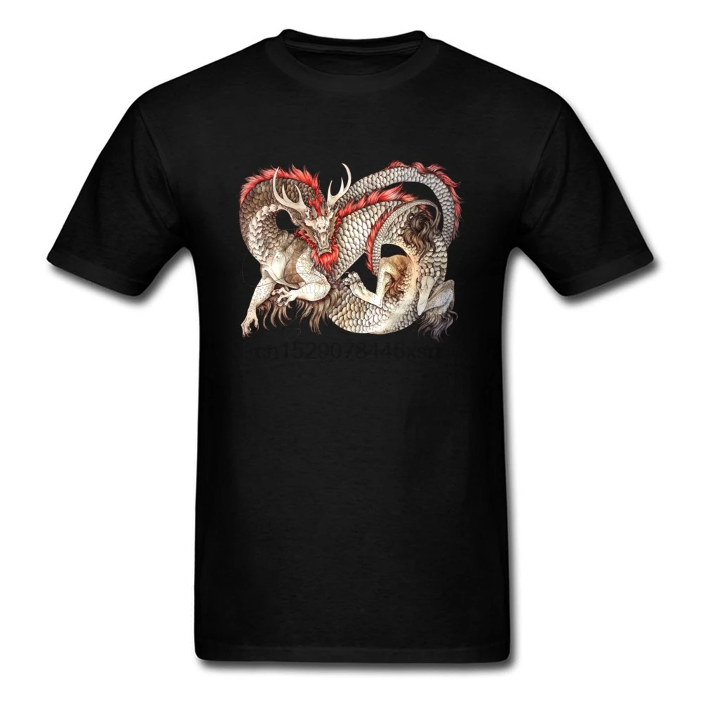 Классическая китайская традиционная футболка с изображением красного дракона