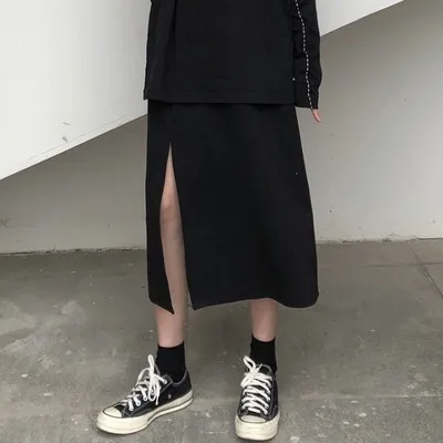 Весна 2020 юбка-трапеция средней длины с завышенной талией юбка разрезом по бокам