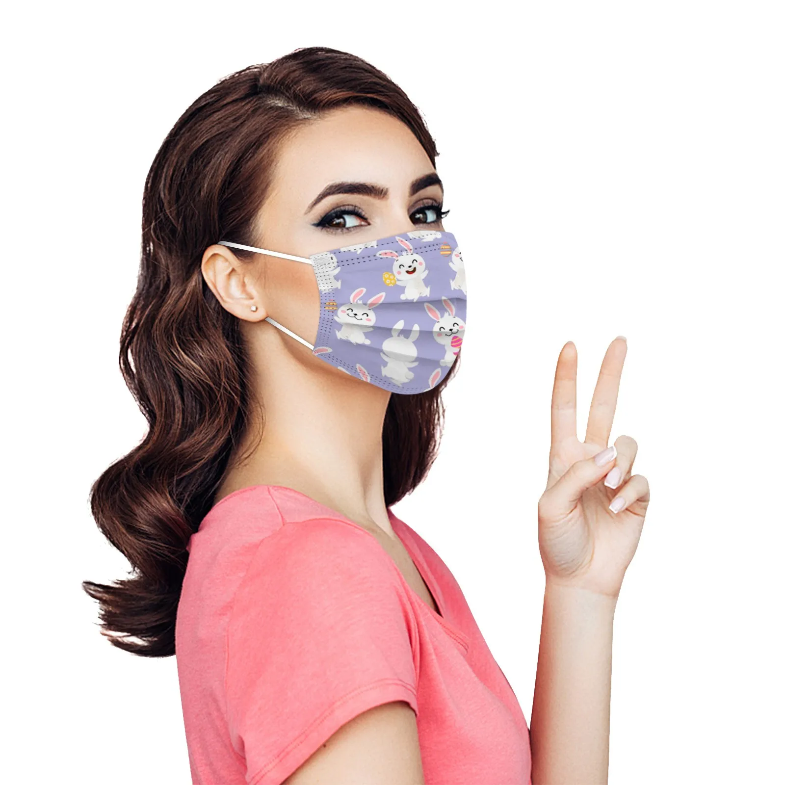 

10/20/30/40/50/100PC Rabbit Printed Easter Mask Adult Disposable Face Mask Cartoon Ear Loop 3ply Protection Facemask Mascarillas