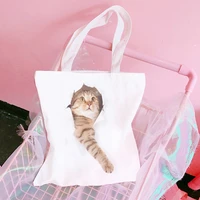 new 3d printing cute cat canvas bag female casual large capacity shoulder bag reusable eco friendly shopping bag with zipper