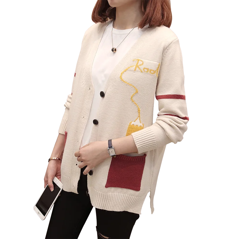 Женский длинный кардиган белый толстый Корейский модный осенний свободный