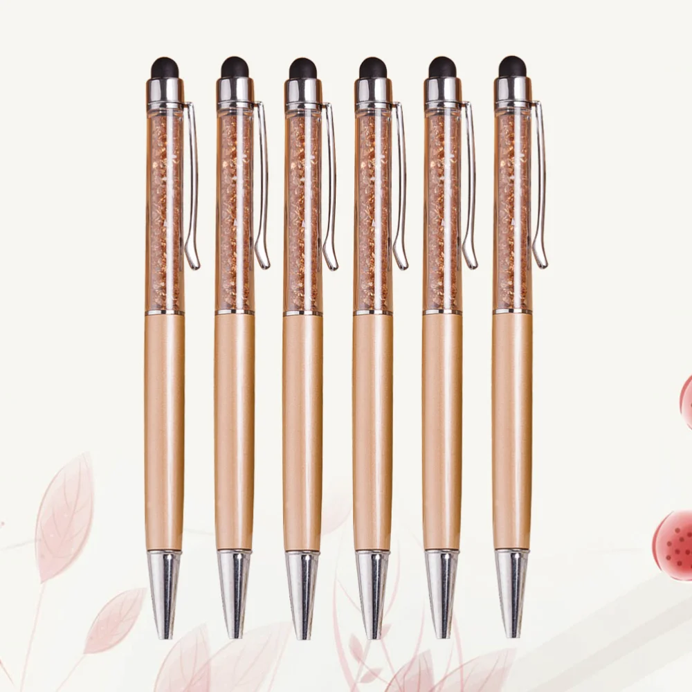 

6pcs Point Pen Capacitor Touch Screen Metal Pen Wafer Beads Diamond Capacitor School Office Stationery Pens (Golden)