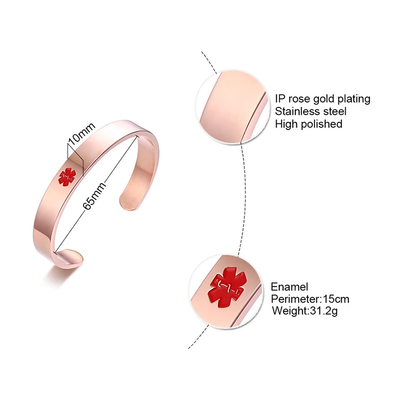 Medical Alert Cuff Bracelets Customize TYPE 1 DIABETES SOS Open Bangles Stainless Steel Women Man Personalized Jewelry | Украшения и