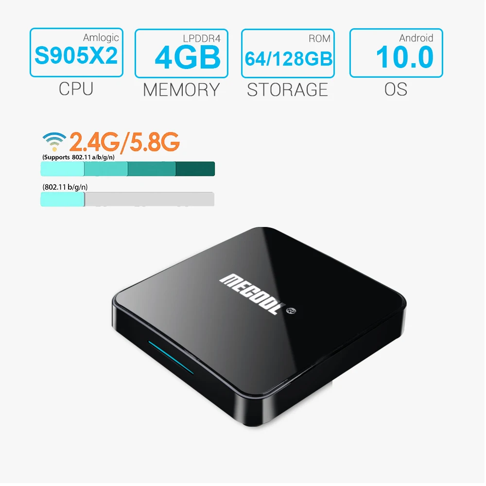 MECOOL Android 10 KM3 ТВ-бокс 4G DDR4 64G ROM Голосовое управление Smart Amlogic S905X2 2.4G 5G WiFi Bluetooth 4.1 Медиаплеер