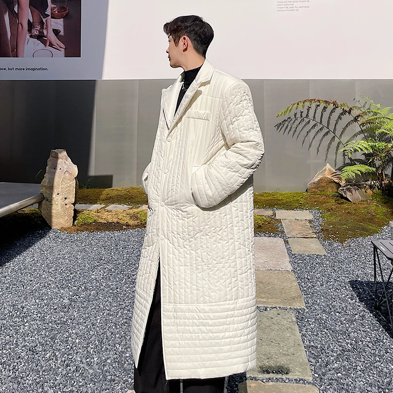 Фото Парка мужская зимняя в полоску модная уличная одежда японском и корейском стиле