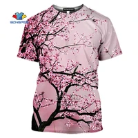 japan pink cherry blossom men t shirt 3d print flowers cute bird t shirt casual summer harajuku shirt fitness hip hop clothing
