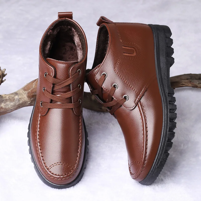 Мужские повседневные ботильоны на меху черные теплые ботинки из искусственной