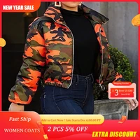 2021 autumn winter fashion womens camouflage long sleeve zipper cotton padded jacket casual europe america african tight