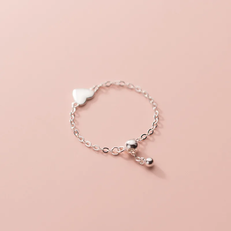 

Heart Ring Chain Adjustable Girl Gift Bead 925 Sterling Silver Ring Women Charm Unique Simplicity Fine Jewelry