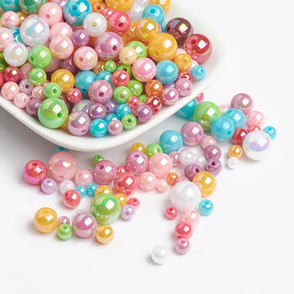 

500g AB Color Acrylic Beads Round Beads 4~10mm Mixed Color for Jewelry Making DIY Bracelet Necklace Accessories Decor