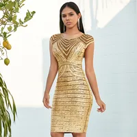 Fashion Foil Printing Bodycon Bandage Dress Gold Sleeveless Mesh Patchwork Nightclub Women Clothes Green Sexy Party Dresses