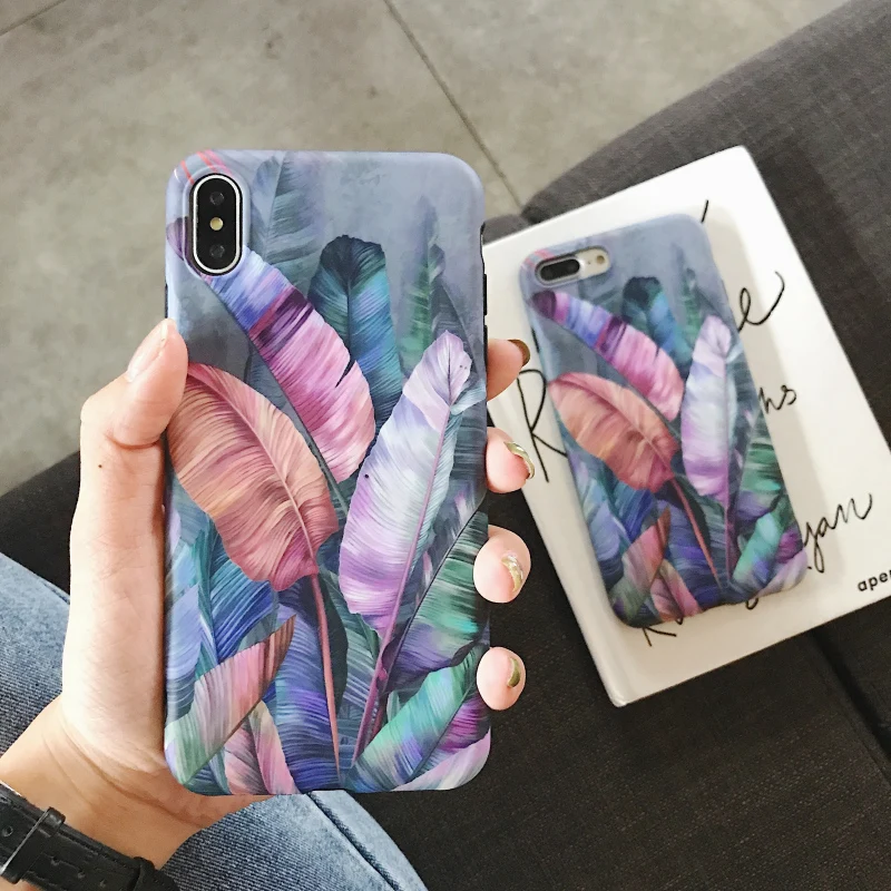 

DiQi Blue Banana Leaf Phone Case For iPhone 12 11 Pro Max XR XS Max 6 6S 7 8 Plus X Soft IMD Vintage Flowers Phone Back Cover