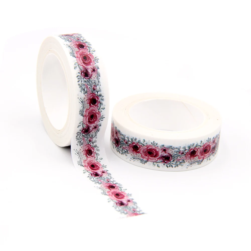 

NEW 1PC 15mm x 10m Red Flowers Floral Seamless Scrapbook Paper Masking Adhesive Washi Tape washi tape designer mask