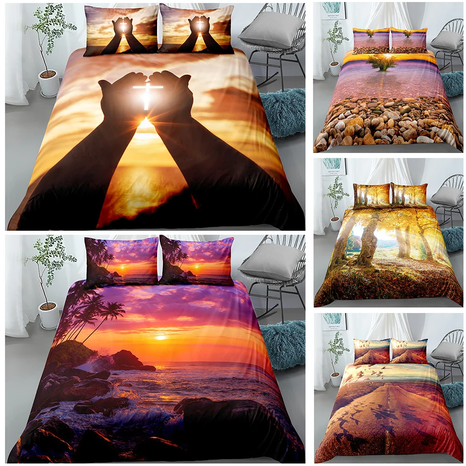 Роскошные комплекты постельного белья с 3d-изображением заката восхода солнца
