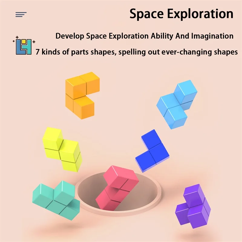 Juego educativo de bloques magn&eacute;ticos para ni&ntilde;os, rompecabezas 3D de aprendizaje, modelo de cubo m&aacute;gico de Tetris, Color aleatorio, novedad de 2021-2