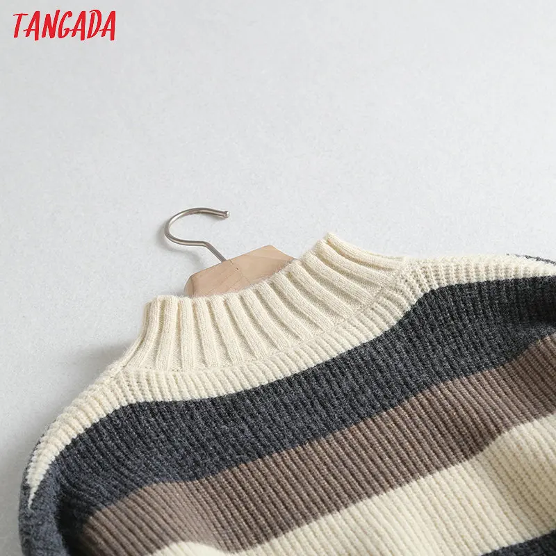 Tangada women stripe pattern oversize long jumper sweater atumn winter fashion long sleeve o neck pullovers tops BC58