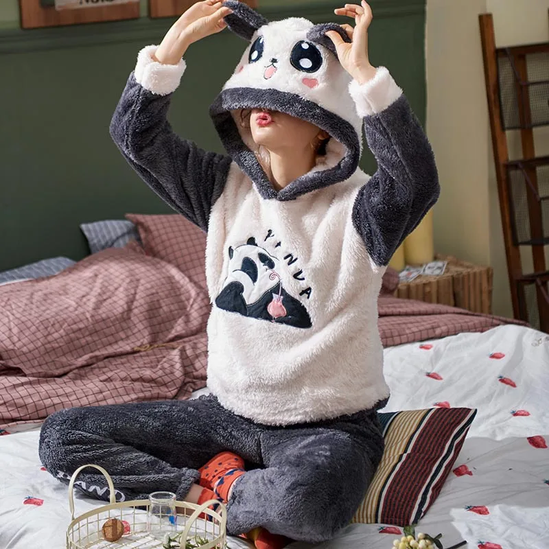 Бархатная Пижама для женщин зимняя пижама из 2 предметов теплая плотная с