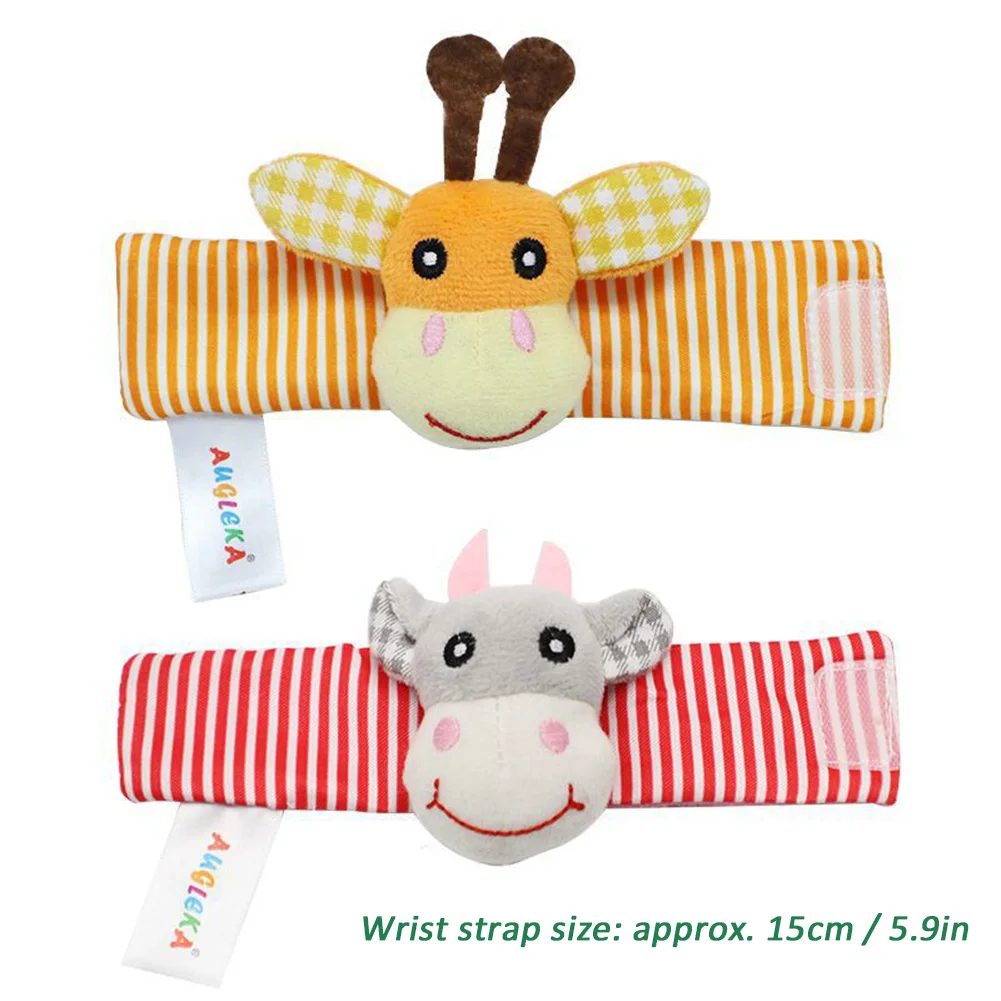 Newborn Baby Wrist Rattles Handbell Wrist Strap Cartoon Soft Appease Toys Wristbands Cloth Socks for Visual Development Training