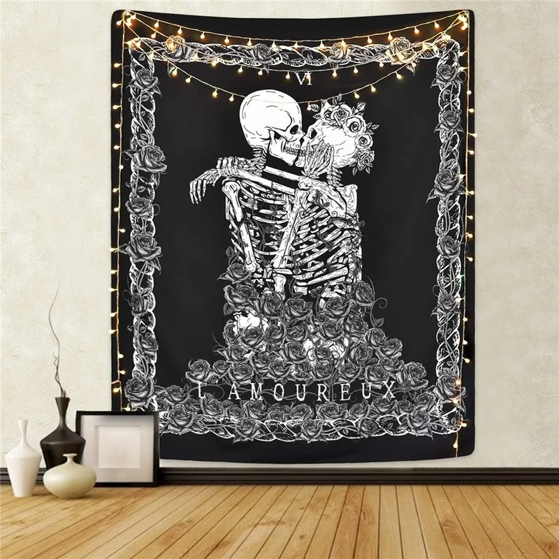 

Skull Mandala Tapestry Wall Hanging Starry Sky Hippie Tapestry Moon Witchcraft Love Rose Ouija Boho Decor Wall Cloth Tapestries