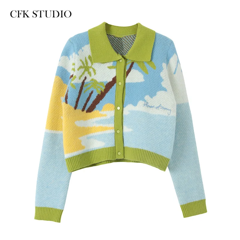 Кардиган женский вязаный с отложным воротником и длинным рукавом - купить по