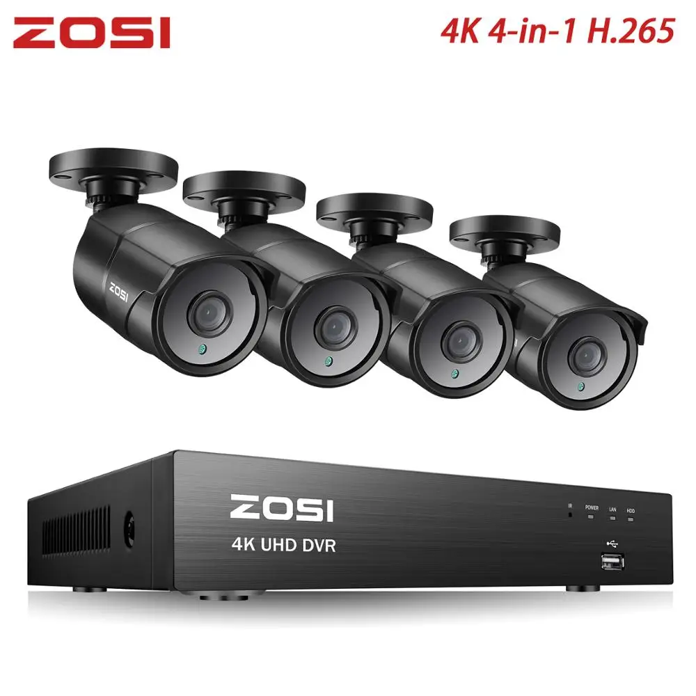 ZOSI 4K 8-канальный сетевой видеорегистратор 4 в 1 TVI CVI AHD CVBS H.265 система видеонаблюдения DVR комплект с 4K Водонепроницаемый ночного видения Bullet Камера