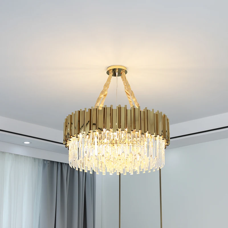 Роскошная золотая стальная Хрустальная светодиодная люстра K9 для гостиной