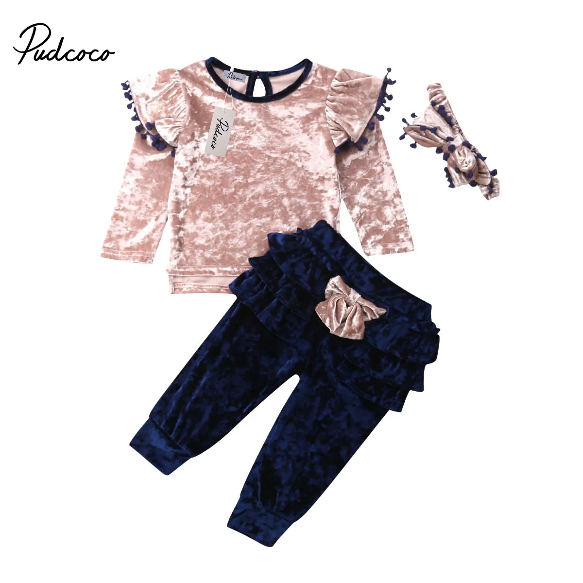 Бархатная одежда для маленьких девочек 1 6 лет Осенние повседневные однотонные