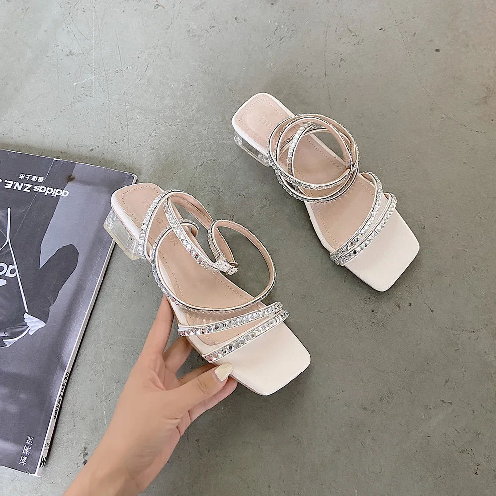 

Women Sandals Woman Bling Shoes Soft Gladiator Heels Ladies Rhinestone Sandals Female Cross Tied Brand Shoes Zapatos De Mujer