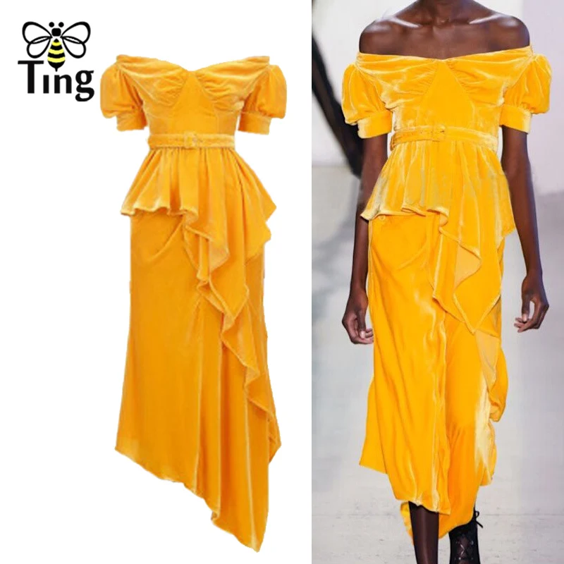 Tingfly Runway дизайнерское женское бархатное платье с оборками комплект из 2 предметов