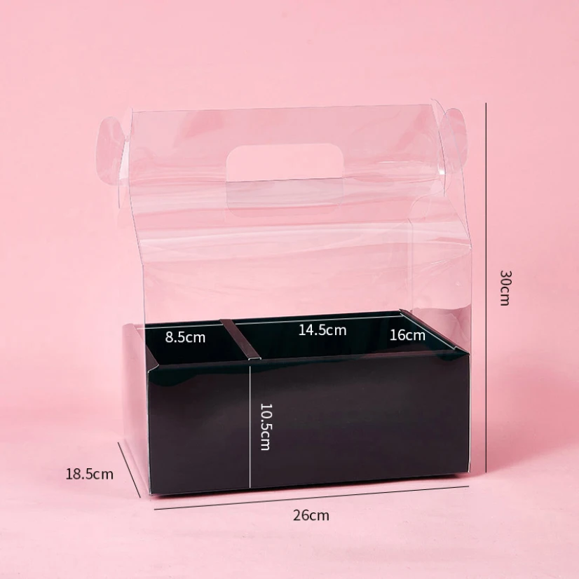 

Transparent Handle Flower Box Arrangement Floral Cake Box Packaging Portable Bouquet Wedding Gift Supplies