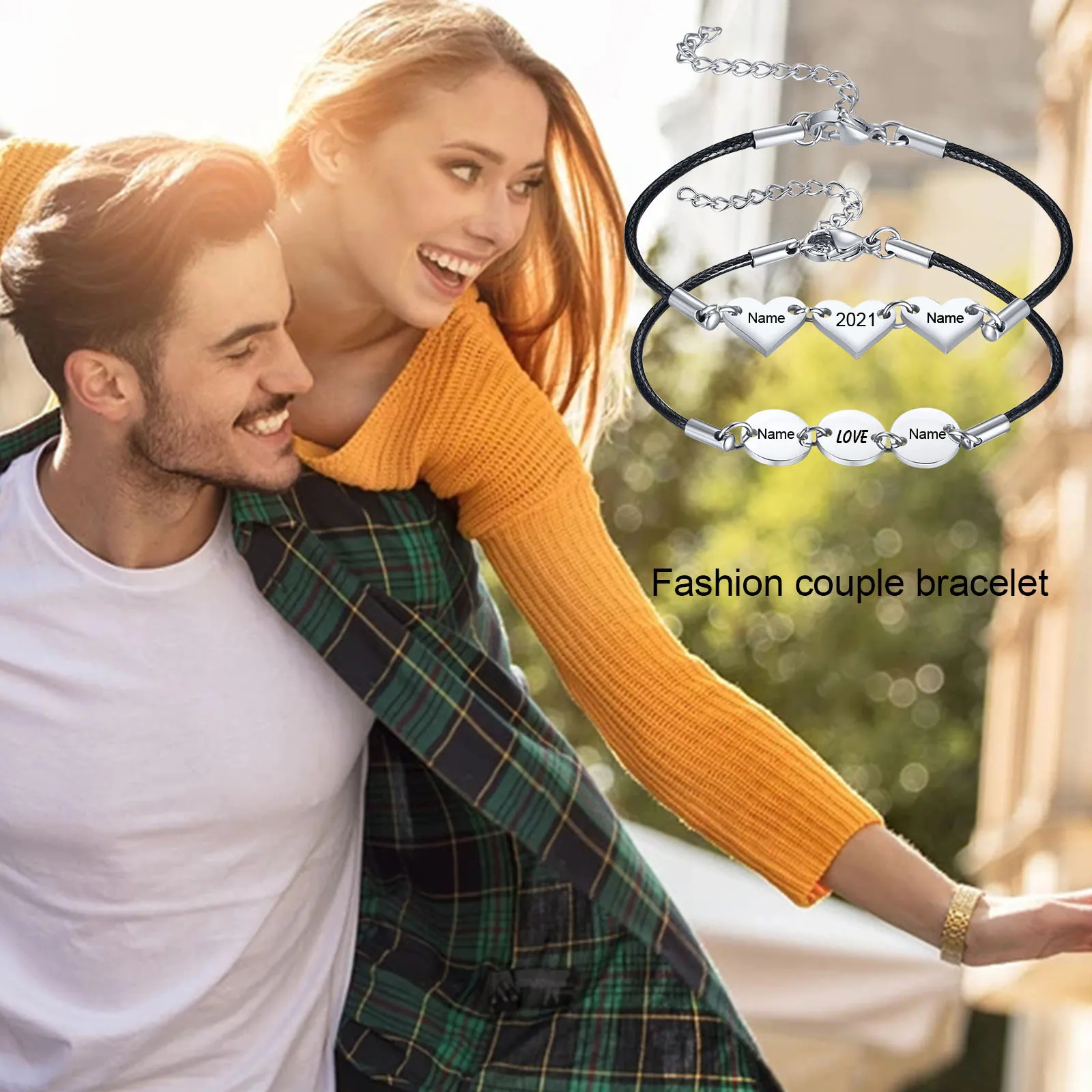 

Custom Engravable 1/2/3 Initial Heart Bracelet for Women Adjustable,Name Bracelet, Wax Rope Wristbands Personalized Gift