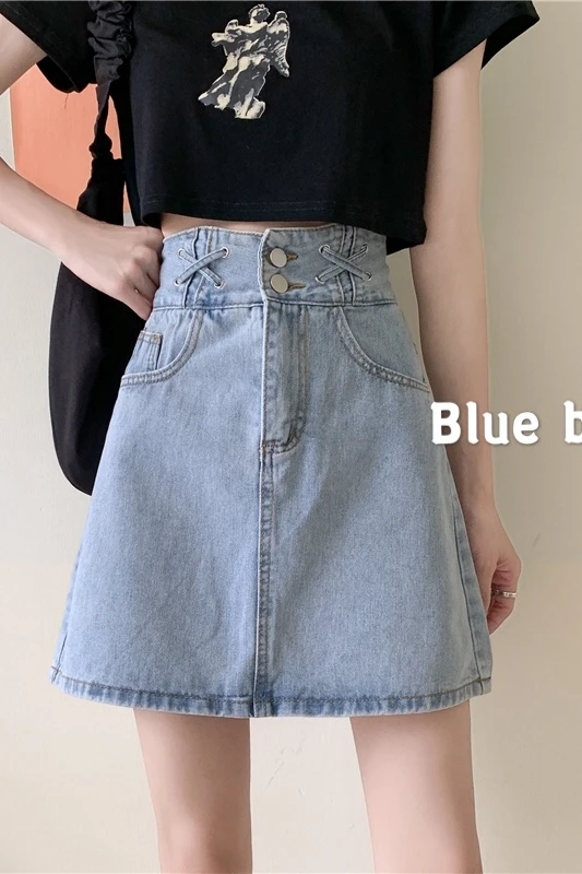

Denim skirt high waist A-line skirt women's spring and summer big size fat mm student loose and thin hip short skirt