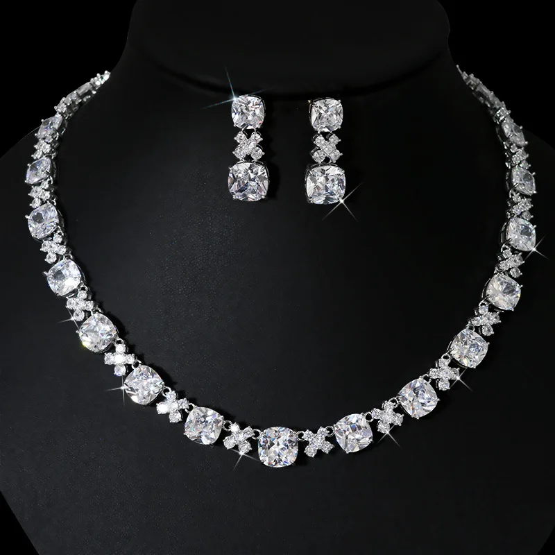 Роскошное серебряное ожерелье Ekopdee с фианитами, модное свадебное ожерелье для невесты, серьги, аксессуары для подружек невесты