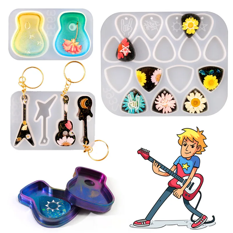 

Guitar Pick Resin Molds Silicone Guitar Pick Case Keychain Epoxy Resin Molds DIY Jewelry Casting Tool for Pendant Necklace