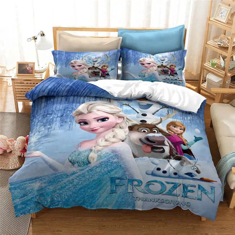 

Frozen 3D Elsa and Anna bedding set Twin Size Bed Linens for Kids Queen King Duvet Covers Girls Bedspread Single Coverlets 3 pcs
