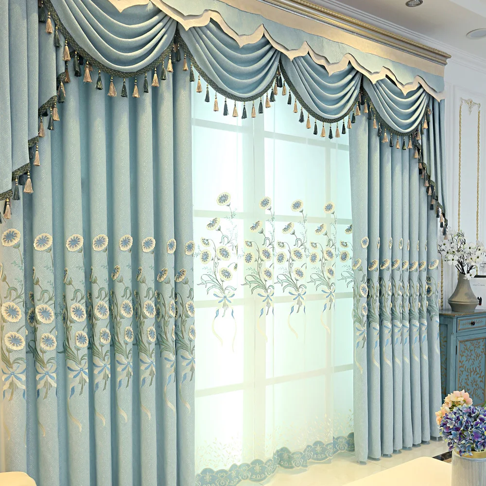 

Fabric Factory Direct Morning Glory Relief Northern European Curtain Living Room Bedroom Shade Curtain Finished Product