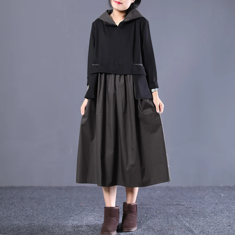 Осеннее женское платье большого размера свободное Повседневное новинка 2019 с