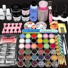 Набор для маникюра, инструменты для ногтей, акриловая пудра с блестками, жидкая пудра с типсами, УФ-гель для практики, полный набор для наращивание ногтей