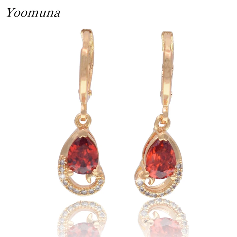 Женские серьги с красными кристаллами модные подвески из розового золота 585