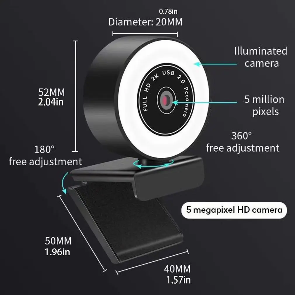 

USB Computer Conference Live Streaming 1080p 2K Webcam Fill Light High Definition Computer Camera Beauty Driver-free