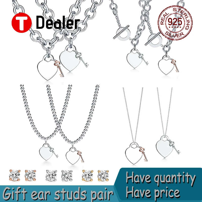 

Necklace Love Key 925 Sterling Silver New Fashion Luxury Boutique Jewelry Girls Holiday Gift Party Elegant