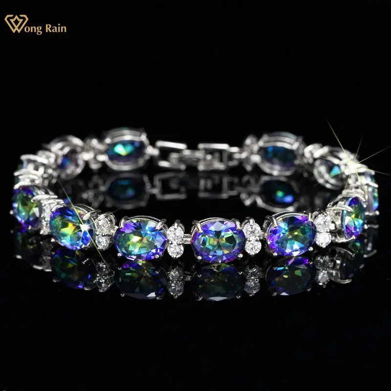 Браслет Wong Rain Boho из 100% серебра 925 пробы с мистическим радужным топазом