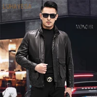 luhayesa black oil wax sheepskin genuine leather jackets good quality man daily spring autumn natural leather outerwear clothes