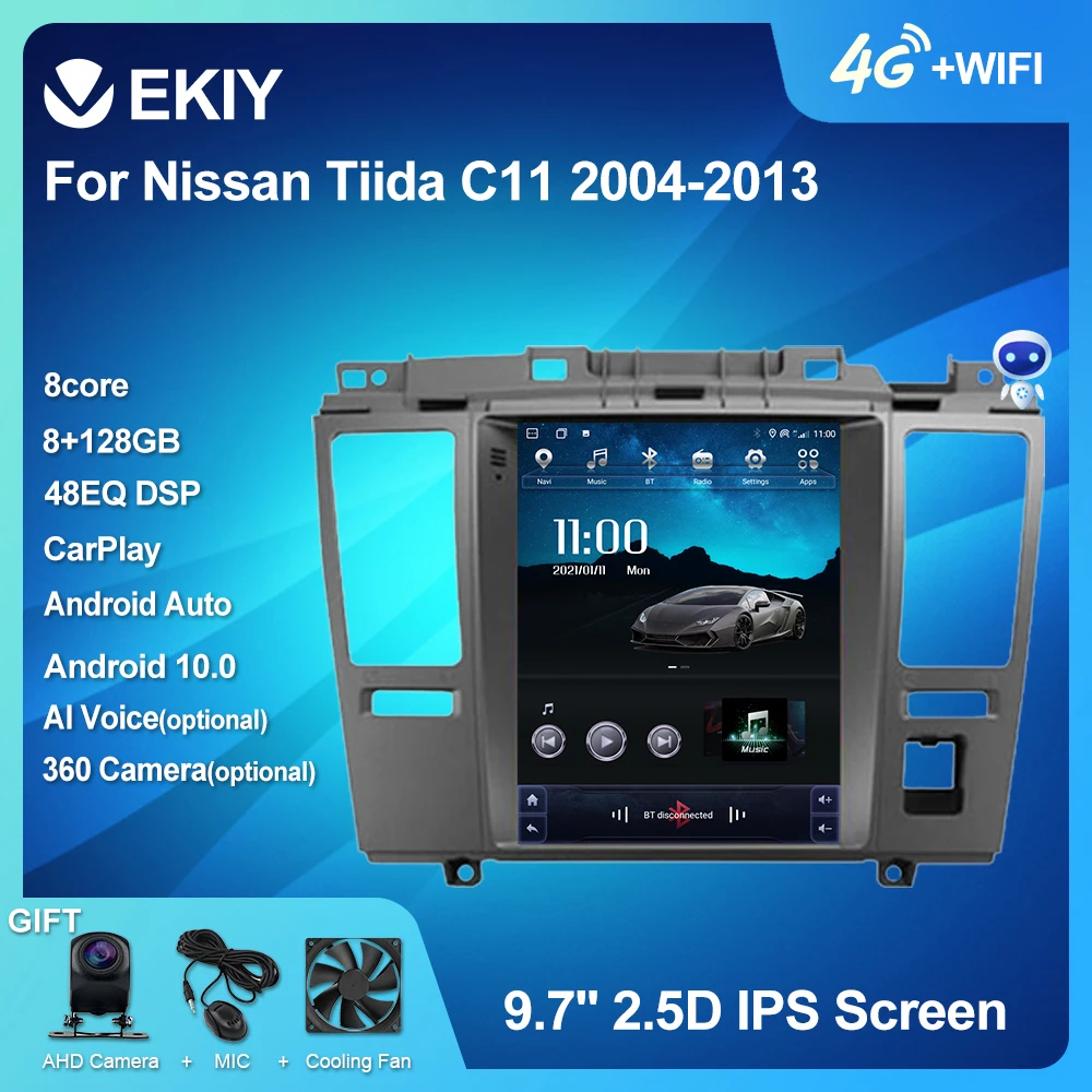 EKIY Android 10 Tesla Style Car Radio For Nissan Tiida C11 2004-2013 Navigation GPS Stereo Multimedia Player Vertical Screen DVD