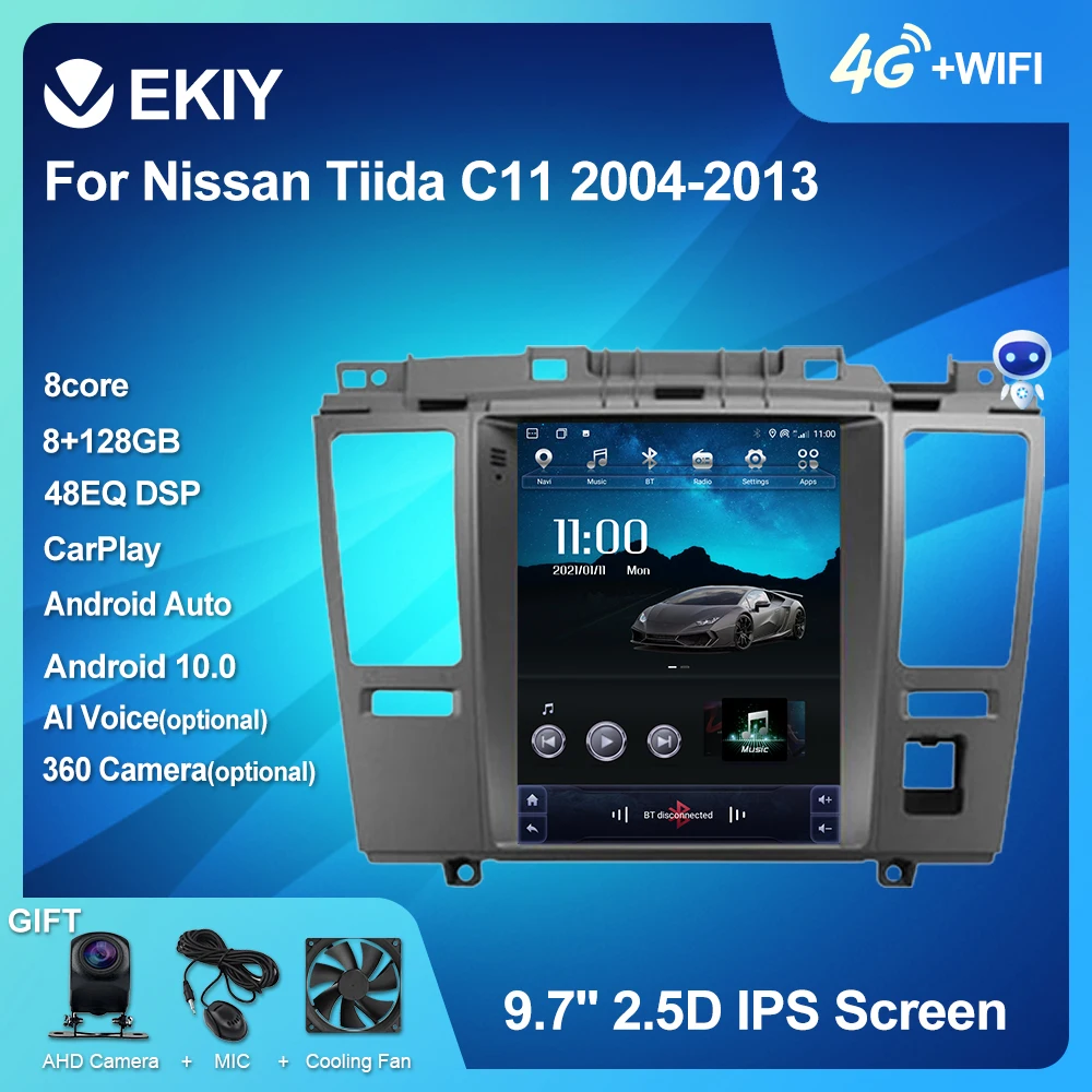 $96.67 EKIY Android 10 Tesla Style Car Radio For Nissan Tiida C11 2004-2013 Navigation GPS Stereo Multimedia Player Vertical Screen DVD