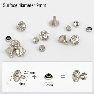 silver 9mm 50 комплектов 5-11 мм с отделкой кристаллами, стразами, заклепками, стразами, шпильки DIY, сумка для одежды, кожаные декоративные шипы для перекуса, стеклянные сверла для ногтей - Цвет: silver 9mm