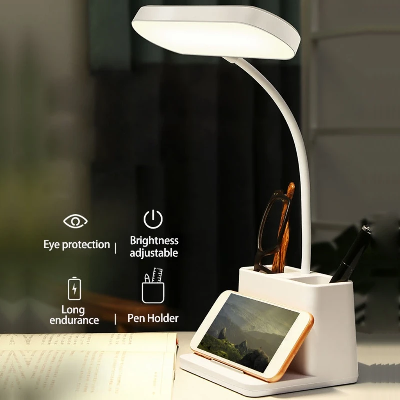 

LED Desk Lights with Pen Holder Desk Lights for Computer Desktop White Rechargeable Eye-Caring for Kids Home Office Dorm