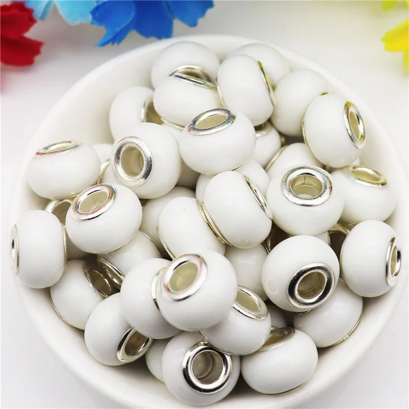 

10Pcs Multi Color Large Hole European Beads Plastic Resin Spacer Charms Fit Pandora Bracelet for Jewelry Making Women Girls